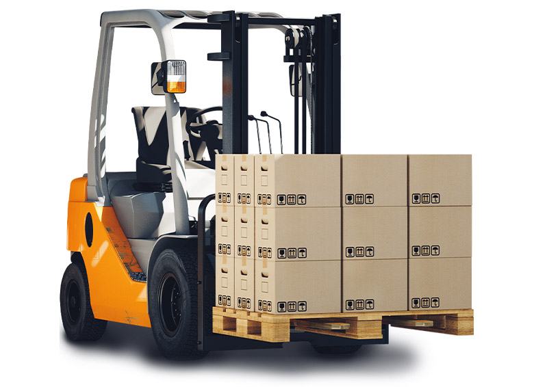 Forklift with boxes stacked